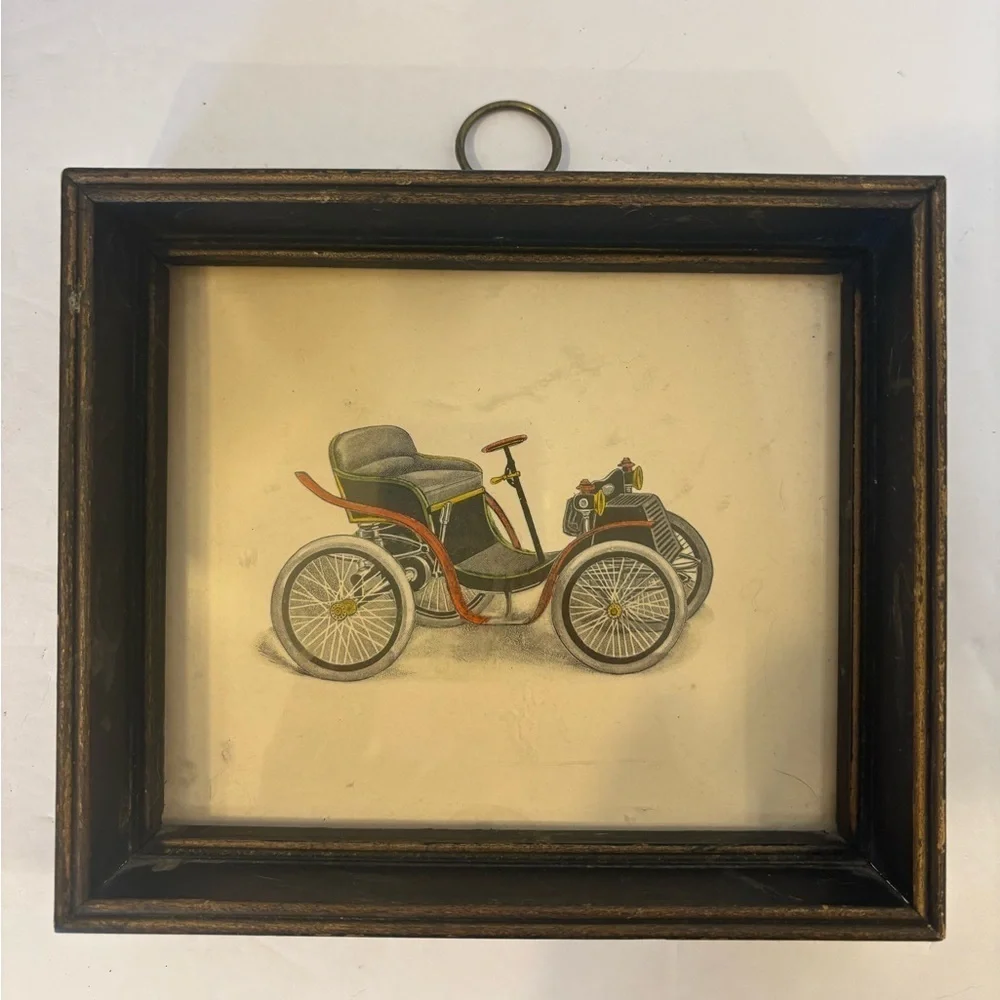 Vintage automobile & carriage set of 2 framed 5x6 prints